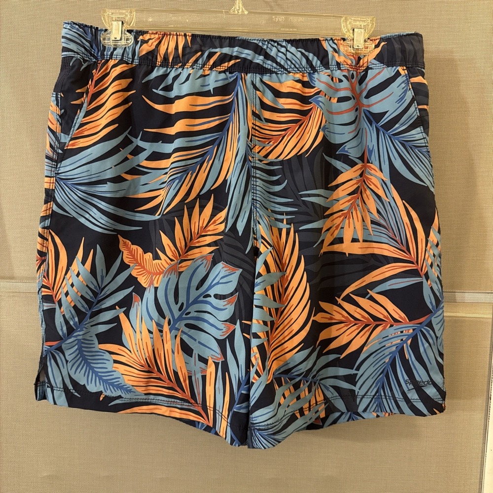Speedo Swim Trunks Men's XL Blue Orange Tropical Print Elastic Waist‎